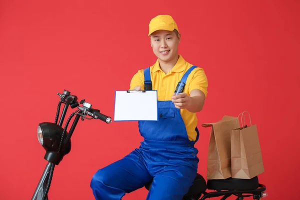 Courier Food Delivery Service Color Background — Stock Photo, Image