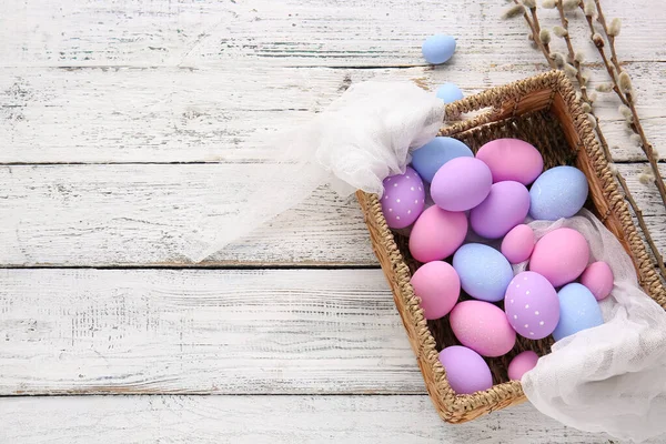 Box Beautiful Easter Eggs Light Background — Stock Photo, Image