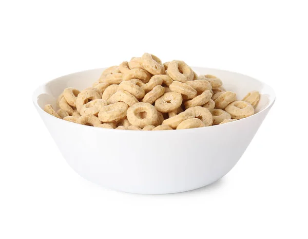 Sabrosos Cereales Para Desayuno Tazón Sobre Fondo Blanco — Foto de Stock