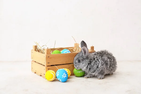 Симпатичный Кролик Коробка Пасхальными Яйцами Светлом Фоне — стоковое фото