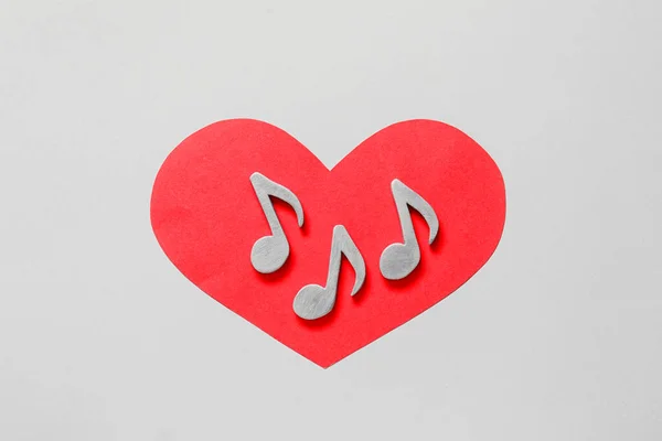 Notas Musicales Corazón Rojo Sobre Fondo Claro — Foto de Stock