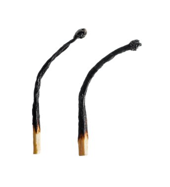 Beyaz arkaplanda yanmış kibritler