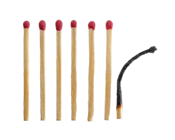 One Burnt Out Match Whole Ones White Background — Stock Photo, Image