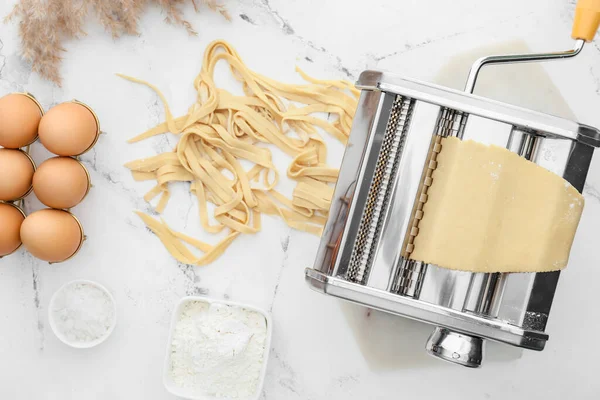 Pasta Machine Dough Ingredients Light Background — Stock Photo, Image