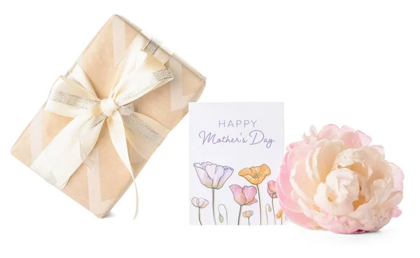 Прекрасна Квітка Подарунок Листівка День Матері Білому Тлі — стокове фото
