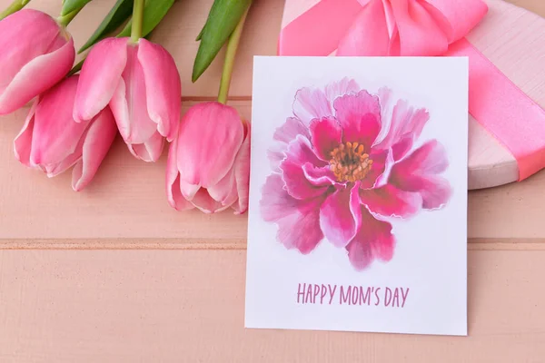 Lindas Flores Presente Cartão Saudação Para Dia Das Mães Fundo — Fotografia de Stock