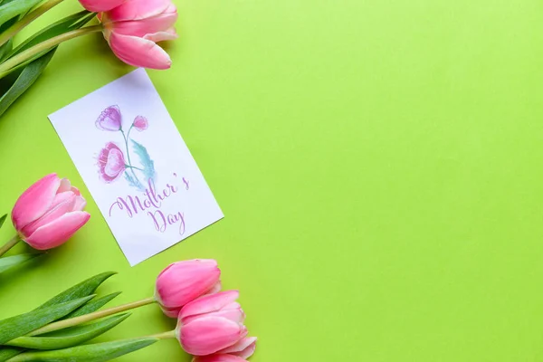Красивые Цветы Открытки День Матери Цветном Фоне — стоковое фото