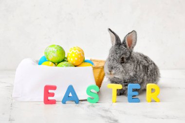 Paskalya yumurtalı şirin tavşan ve sepet.