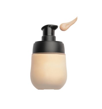 Bir şişe makyaj vakfı ve beyaz arka planda numune