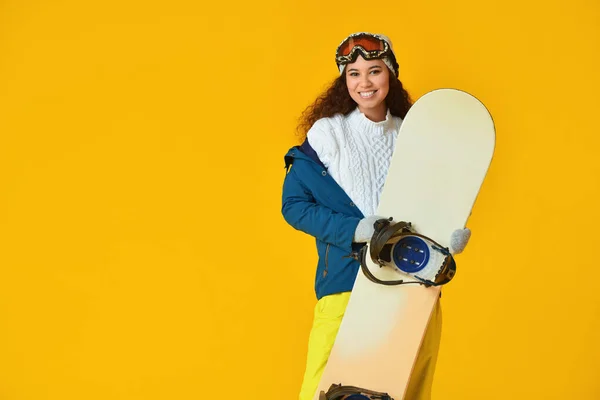 Female Snowboarder Color Background — Stock Photo, Image