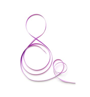 Beyaz arka planda menekşe şeritten yapılmış 8 figür. Uluslararası Kadınlar Günü kutlamaları