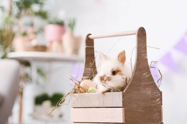 İçinde şirin tavşan ve Paskalya yumurtaları olan sepet.