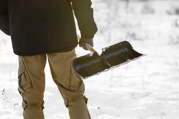 Man Removing Snow Shovel — Stock Photo, Image