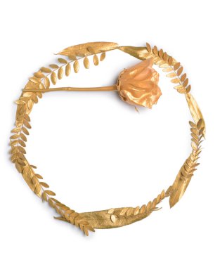 Beyaz arkaplanda altın yapraklardan ve dallardan yapılmış çerçeve