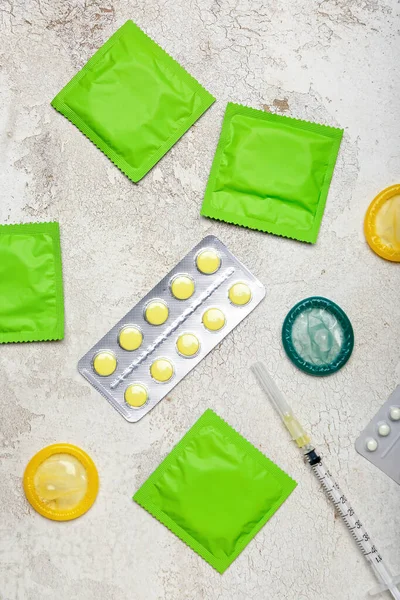 Contraccettivi Diversi Sfondo Chiaro — Foto Stock