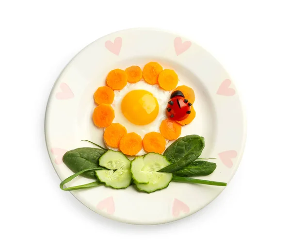 Creative Breakfast Children Egg Fresh Vegetables White Background — Stock Photo, Image