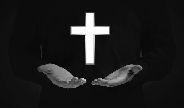 Young Priest Dark Background Closeup Black White Effect — Stock Photo, Image