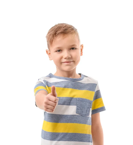 Cute Little Boy Showing Thumb White Background — Stock Photo, Image