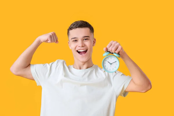 Teenager Alarm Clock Color Background — Stock Photo, Image