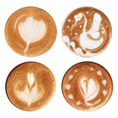 Beyaz arka planda bir fincan lezzetli latte.