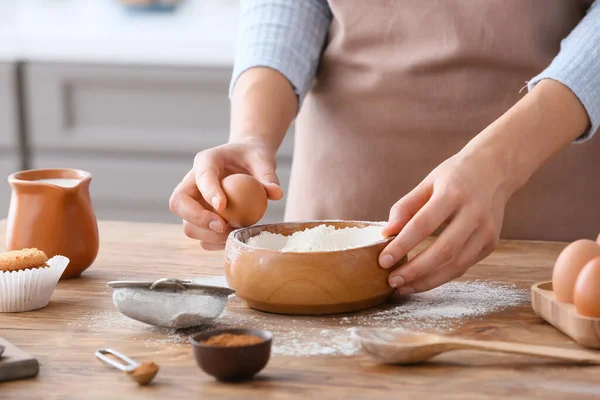 Woman Making Dough Table Kitchen — Stock Photo, Image