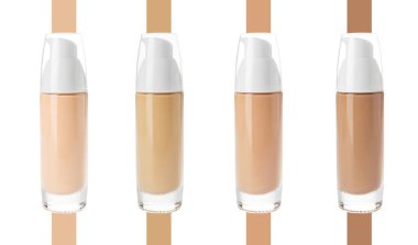 Beyaz arkaplanda makyaj temelleri kolajı