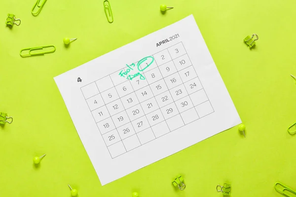 Calendar Marked Date April Fool Day Stationery Color Background — Stock Photo, Image