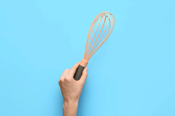 Female Hand Whisk Color Background — Stock Photo, Image