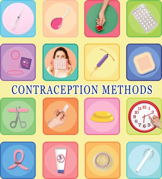 Collage Different Methods Contraception — Stock Photo, Image