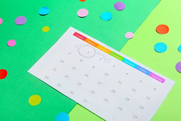 Calendar Marked Date April Fool Day Color Background — Stock Photo, Image