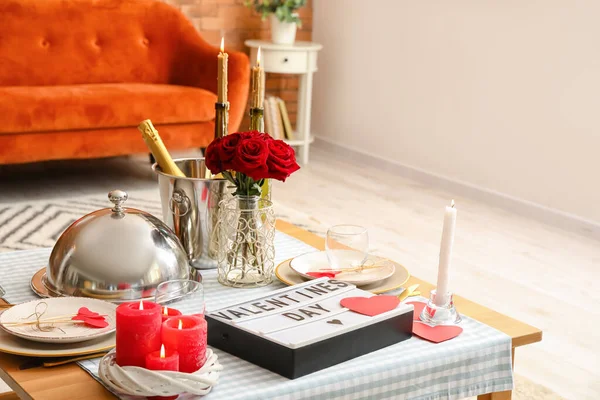 Festive Table Setting Valentines Day Celebration Home — Stock Photo, Image