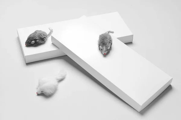 Creative Composition Toy Mice Light Background — Stock Photo, Image