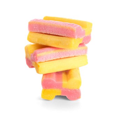 Beyaz arkaplanda diş etleri çiğneniyor