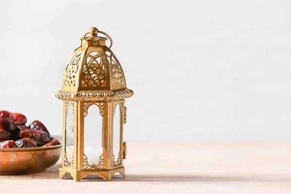 Muslim Lamp Dates Light Background — Stock Photo, Image