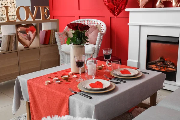 Festive Table Setting Valentines Day Celebration Home — Stock Photo, Image