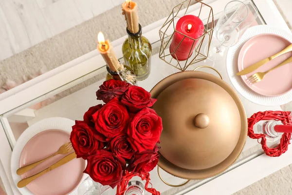 Festive Table Setting Valentines Day Celebration Room — Stock Photo, Image