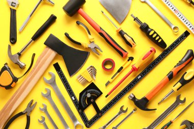 Renk arkaplan üzerinde inşa araçları kümesi