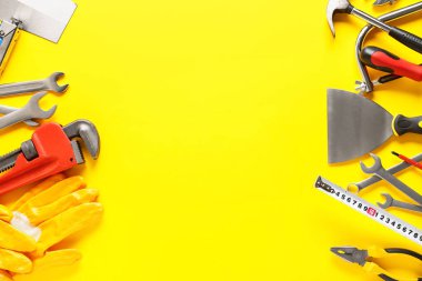 Renk arkaplan üzerinde inşa araçları kümesi