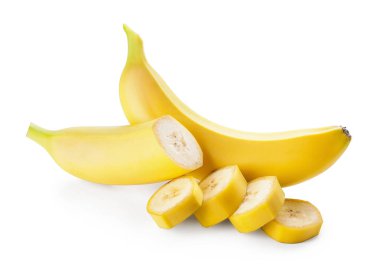 Beyaz arka planda lezzetli olgun muzlar