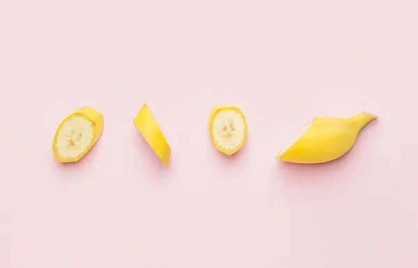Tasty Cut Banana Color Background — Stock Photo, Image