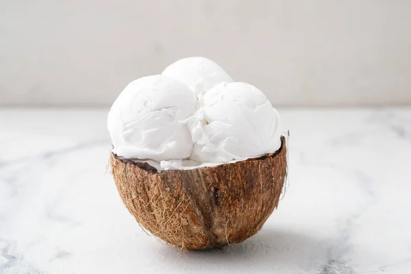 Coconut Tasty Ice Cream Light Background — Stock Photo, Image