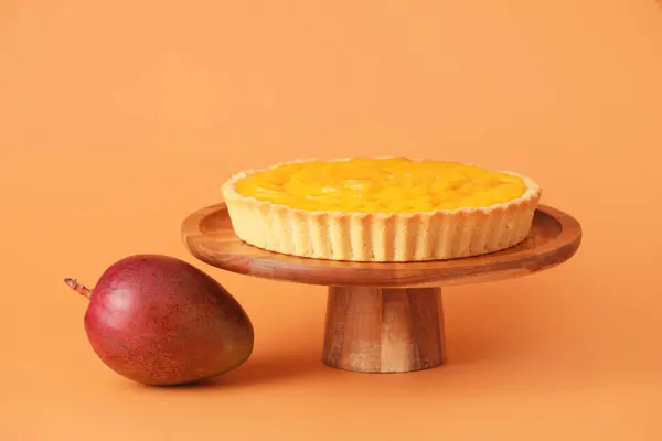 Dessert Stand Tasty Mango Pie Color Background — Stock Photo, Image