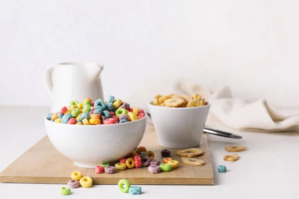 Composition Tasty Cereal Rings Light Background — Stock Photo, Image