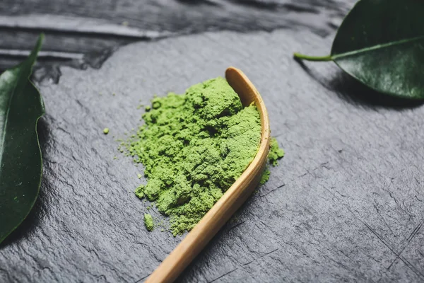 Chashaku Powdered Matcha Tea Dark Background Closeup — Stock Photo, Image