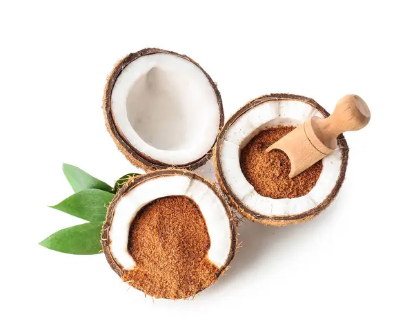 Sweet Coconuts Sugar White Background — 스톡 사진