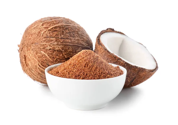 Sweet Coconuts Sugar White Background — 스톡 사진