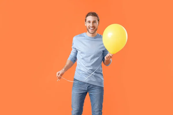 Handsome Young Man Balloon Color Background — Stock Photo, Image