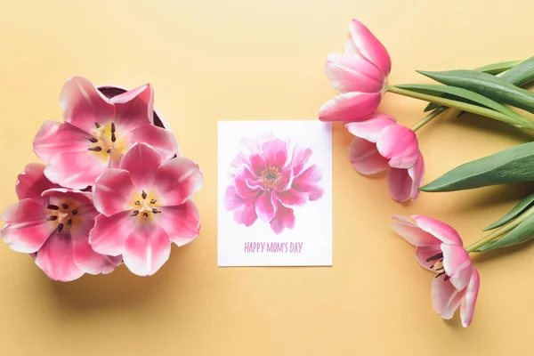 Beautiful Flowers Greeting Card Mother Day Color Background — Stock Photo, Image