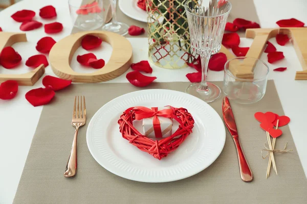 Festive table setting for Valentines Day celebration