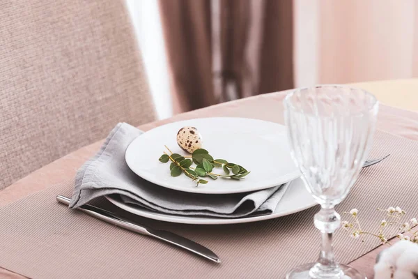 Beautiful Table Set Easter Celebration Home — Stock Photo, Image